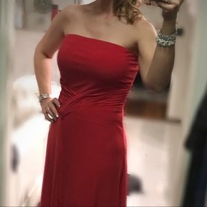 Beautiful Strapless Split Front Red Evening Gown